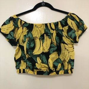 Banana Print Cropped Off the Shoulder Top